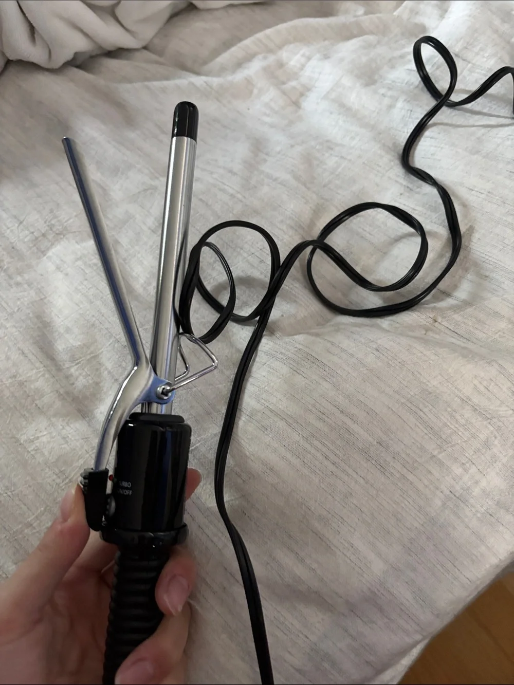 Classic Silver Barrel Curling Iron with Black Handle